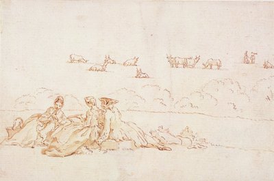 A Picnic: Two Ladies and a Gentleman by Hubert Francois Gravelot